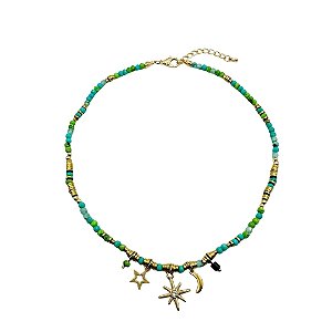 AMEI DE PAIXÃO - Colar Choker Pedra Natural Estrela Verde