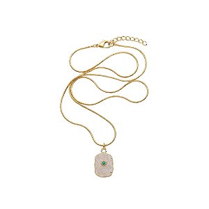 AMEI DE PAIXÃO - Corrente Folheada a Ouro 18k com Pingente de Pedra Natural Branco