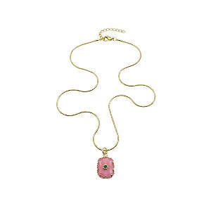 AMEI DE PAIXÃO - Corrente Folheada a Ouro 18k com Pingente de Pedra Natural Rosa