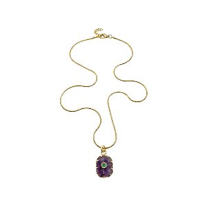 AMEI DE PAIXÃO - Corrente Folheada a Ouro 18k com Pingente de Pedra Natural Roxo