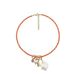 AMEI DE PAIXÃO - Colar Pedra Natural Pingente Peixe Madre Perola Laranja