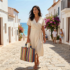 AMEI DE PAIXÃO - Bolsa de Ráfia Azul e Verde