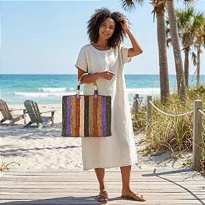 AMEI DE PAIXÃO - Bolsa de Ráfia Lilás e Verde