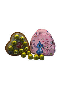 kit blister coração mini trufa tradicional + bolsa personagem