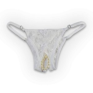 Calcinha Tailandesa Avulsa Branca Com Renda Floral - Colar de Pérolas - YAFFA