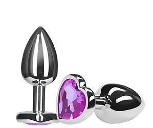 Plug Anal Tamanho M em Aço Cromado Joia Coração - Jóia Anal 8 x 3,2