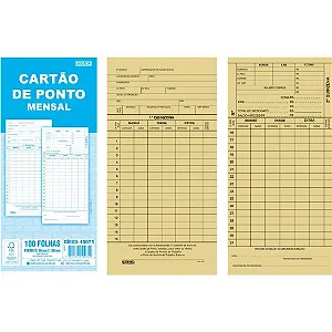 Cartão De Ponto Impresso Mensal 86x180mm