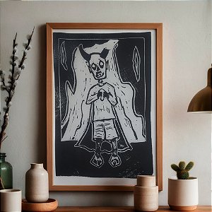 Linogravura O Cão Chupando Manga A4