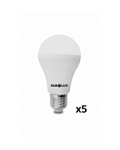 Kit com 5 Lâmpadas LED 9W Bulbo Luz Quente/Amarela 3000K E27 - Ourolux