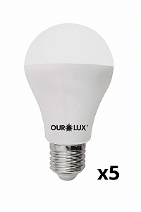 Kit com 5 Lâmpadas LED 12W Bulbo Luz Quente/Amarela 3000K E27 - Ourolux