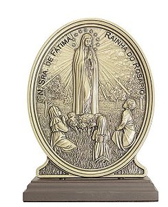 Adorno de Nossa Senhora de Fátima em Metal Ouro Velho