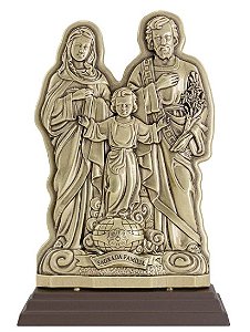 Adorno Sagrada Família em Metal Ouro Velho