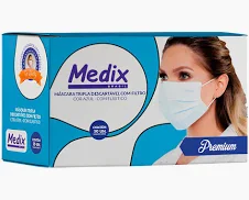 MÁSCARA TRIPLA C/ELÁSTICO AZUL - CAIXA COM 50 UNIDADES - MEDIX