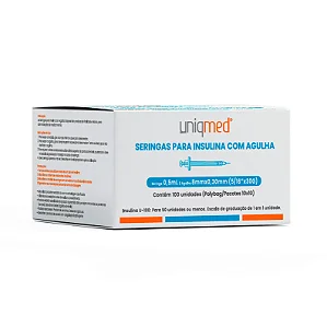 SERINGA PARA INSULINA COM AGULHA 0,5ML 8MM X 0,30MM (5/16" X 30G) - POLYBAG(PACOTE COM 10) - UNIQMED