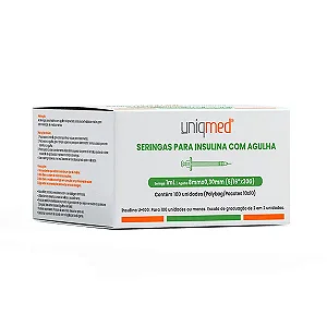 SERINGA PARA INSULINA COM AGULHA 1ML 8MM X 0,30MM (5/16" X 30G) - POLYBAG(PACOTE COM 10) - UNIQMED
