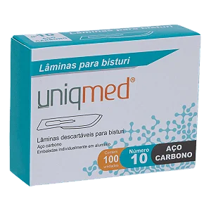 LÂMINAS DESCARTÁVEIS PARA BISTURI TAM. 10 AÇO CARBONO - CAIXA COM 100 UNIDADES - UNIQMED