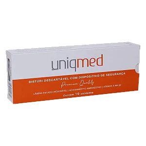 BISTURI DESCARTÁVEL COM DISPOSITIVO DE SEGURANÇA LÂMINA TAM. 10 CABO N° 3 - UNIQMED