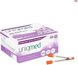 SERINGA PARA INSULINA COM AGULHA 1ML 12,7MM X 0,33MM (1/2" X 29G) - POLYBAG(PACOTE COM 10) - UNIQMED