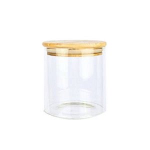 Pote de Vidro com Tampa de Bambu Redondo - 440ml