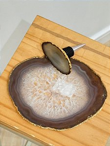 Platter Em Pedra Ágata Natural Com Stopper Para Vinho Marrom