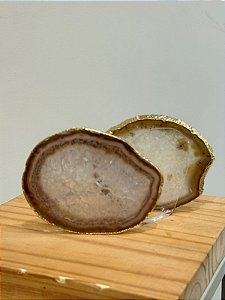 Porta-guardanapo Em Pedra Ágata Com Borda Banhada A Ouro 24k