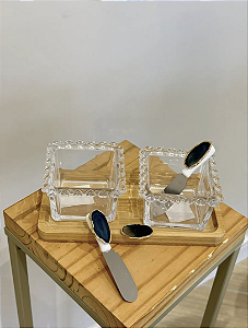 Petisqueira Com Potiches De Vidro Espátulas E Ágata Azul