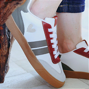 Tênis Feminino Couro Verde Musgo E Vermelho Queimado