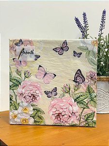 Kit 20 Guardanapos Papel Estampado Flores E Borboletas 33cm