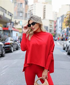 Conjunto Feminino Blusa Ampla e Legging Cintura Alta