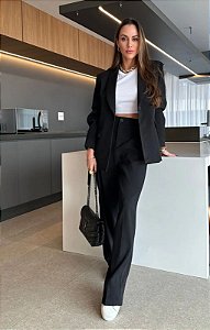 Conjunto de Alfaiataria Feminino Blazer Estruturado Calça Wide Leg