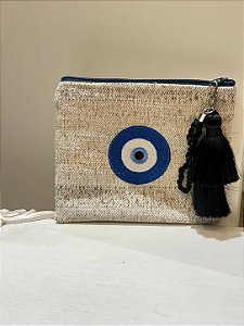 Bolsa Clutch Brodada Bege Olho Grego