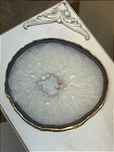 Platter Ágata Cristalizada Com Borda Em Banho De Ouro 24k
