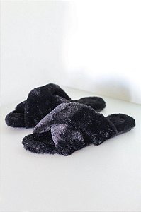 Chinelo Pantufa Feminino Peluciado Preto