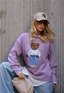Blusa de Tricot Feminina Ursinho Teddy Premium Lilás