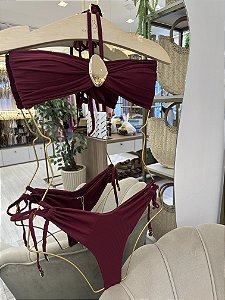 Top tomara caia com alça opcional + calcinha 595 cintura alta regulagem capadócia Bordo