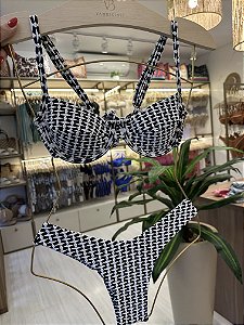 Top aro meia taça 093 + calcinha asa delta 012 malte preto