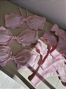 Top tomara nuvem + calcinha nuvem algodão doce morango