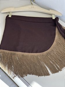 Saia transpassada tecido marrom com franja