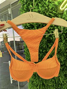 Top aro meia taça 093 + calcinha frufru Matrix Laranja