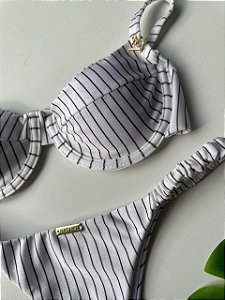 Top 093 aro risca giz off e marrom + calcinha frufru