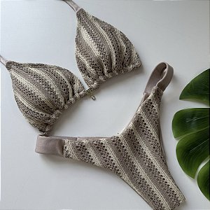 Top cortininha com bojo removível + calcinha fita 013 Trancoso Nude