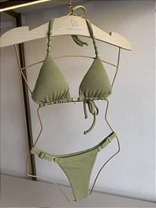Top 004 cortininha com miçangas alça + calcinha 794 de regulagem fita Tulum verde pistache