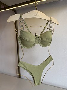 Top 093 aro argolas alça + calcinha asa delta Tulum verde pistache