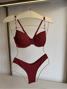 Top 093 aro acessório dourado conchas alça + calcinha asa delta Tulum vermelho