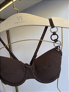 Top 093 aro argolas alça + calcinha asa delta Tulum chocolate