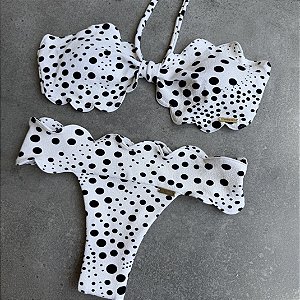 Top tomara nuvem + calcinha nuvem Tecido lumiere off white poá