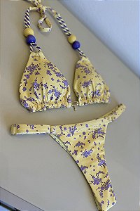 Top cortininha com bojo removivel com detalhes alca e micangas + calcinha regulagem 704 Amsterdã