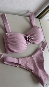 Meia Taça com alça larga Bojo Maleável 815 aro Celinne rosa + calcinha 013 fita