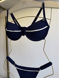 Top meia taça Allure marinho + calcinha regulagem 794