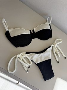 Top meia taça nuvem + calcinha lacinho 015 Tulum off e preto